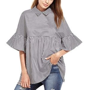 HAPEE Sexy Women Ruffle Half Sleeve Striped Shirts